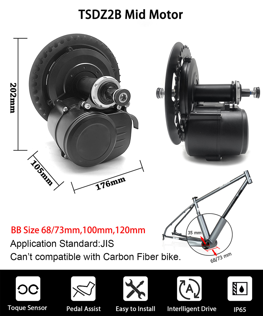 BB 120mm 100mm 68mm TSDZ2B TONGSHENG High Speed Torque Sensor Fat Bike Ebike Conversion Kit Electric Bicycle Mid Motor Engine